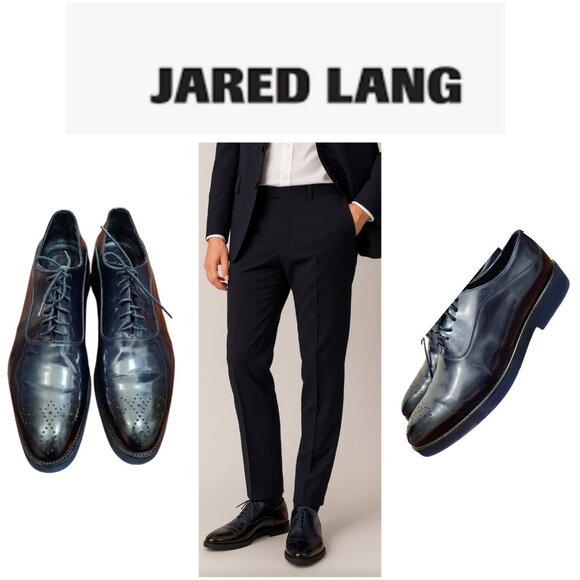 Jared Lang Men’s Wingtip Brogue Oxfords Blue Leather Dress Shoes Size 13US/EU 47 - Picture 1 of 15